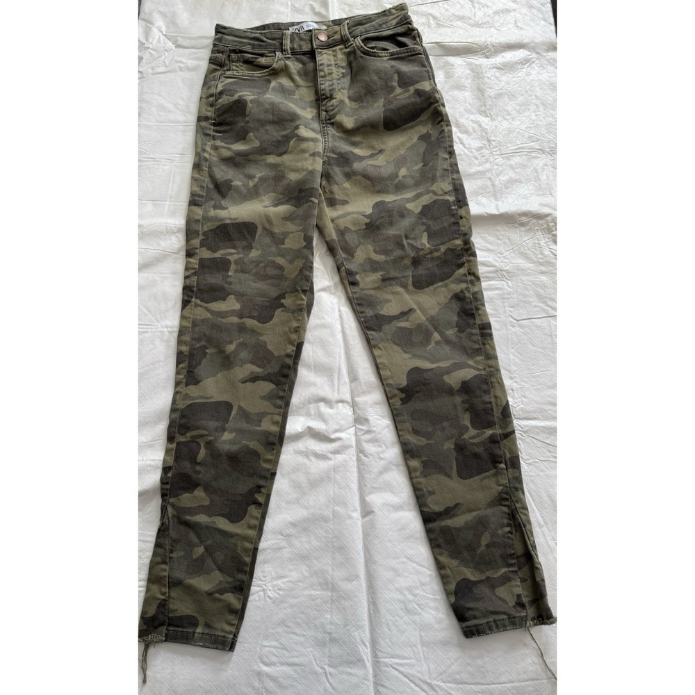 ZARA Women's‎ Green Camouflage Skinny Jeans Size USA 6